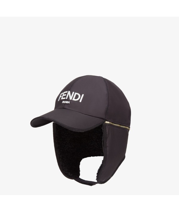 black fendi cap with fur ear